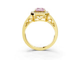 Yellow gold Fancy Pink Emerald Cut Diamond Halo Ring with Split Shank and Bezel Accents and Prong Setting_3