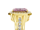 Yellow gold Fancy Pink Emerald Cut Diamond Halo Ring with Split Shank and Bezel Accents and Prong Setting_5