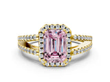 Yellow gold Fancy Pink Emerald Cut Diamond Halo Split Shank Engagement Ring_39
