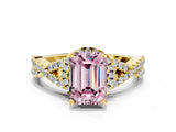 Yellow gold Fancy Pink Emerald Cut Diamond  Halo Twist Band Solitaire Prong Setting Ring_36