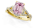 Yellow gold Fancy Pink Emerald Cut Diamond  Halo Twist Band Solitaire Prong Setting Ring_37