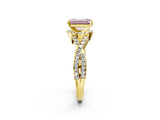 Yellow gold Fancy Pink Emerald Cut Diamond  Halo Twist Band Solitaire Prong Setting Ring_38