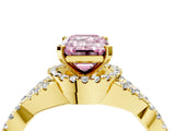 Yellow gold Fancy Pink Emerald Cut Diamond  Halo Twist Band Solitaire Prong Setting Ring_40