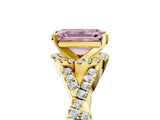 Yellow gold Fancy Pink Emerald Cut Diamond  Halo Twist Band Solitaire Prong Setting Ring_41