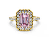 Yellow gold Fancy Pink Emerald  Cut Diamond Milgrain Floral Halo Engagement Ring with Pavé Band_15