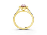 Yellow gold Fancy Pink Emerald  Cut Diamond Milgrain Floral Halo Engagement Ring with Pavé Band_18