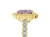 Yellow gold Fancy Pink Emerald  Cut Diamond Milgrain Floral Halo Engagement Ring with Pavé Band_20