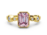 Yellow gold Fancy Pink Emerald  Cut Diamond Milgrain Marquise Band with Prong Setting_3