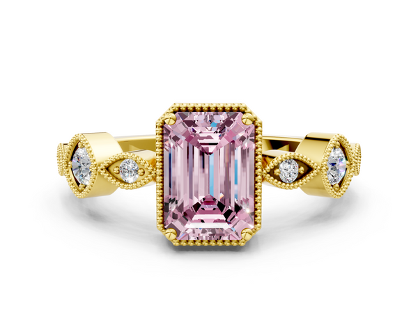 Yellow gold Fancy Pink Emerald  Cut Diamond Milgrain Marquise Band with Prong Setting