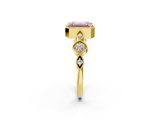 Yellow gold Fancy Pink Emerald  Cut Diamond Milgrain Marquise Band with Prong Setting_5