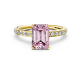 Yellow gold Fancy Pink Emerald  Cut Diamond Pavé Band Ring with Four-Prong Setting_16