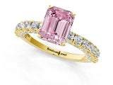 Yellow gold Fancy Pink Emerald Cut Diamond Pavé Band Solitaire Ring with Prong Setting_65