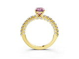 Yellow gold Fancy Pink Emerald Cut Diamond Pavé Band Solitaire Ring with Prong Setting_67