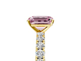 Yellow gold Fancy Pink Emerald Cut Diamond Pavé Band Solitaire Ring with Prong Setting_69