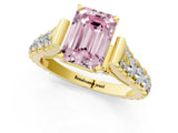 Yellow gold Fancy Pink Emerald  Cut Diamond Pavé Band Solitaire with Four-Prong Setting_16