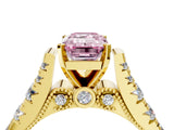 Yellow gold Fancy Pink Emerald  Cut Diamond Pavé Band Solitaire with Four-Prong Setting_19