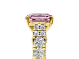 Yellow gold Fancy Pink Emerald  Cut Diamond Pavé Band Solitaire with Four-Prong Setting_20