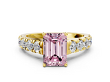 Yellow gold Fancy Pink Emerald  Cut Diamond Pavé Band Solitaire with Four-Prong Setting_3