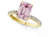 Yellow gold Fancy Pink Emerald  Cut Diamond Pavé Band Solitaire with Four-Prong Setting_4