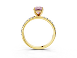 Yellow gold Fancy Pink Emerald  Cut Diamond Pavé Band Solitaire with Four-Prong Setting_6