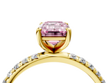 Yellow gold Fancy Pink Emerald  Cut Diamond Pavé Band Solitaire with Four-Prong Setting_7