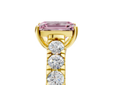 Yellow gold Fancy Pink Emerald  Cut Diamond Pavé Band Solitaire with Four-Prong Setting_8