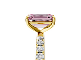 Yellow gold Fancy Pink Emerald  Cut Diamond Pavé Band Solitaire with Four-Prong Setting_8