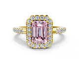 Yellow gold Fancy Pink Emerald Cut Diamond Pavé Halo Ring with Four-Prong Setting_36