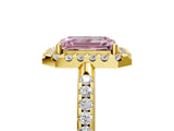 Yellow gold Fancy Pink Emerald Cut Diamond Pavé Halo Ring with Four-Prong Setting_41