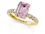 Yellow gold Fancy Pink Emerald Cut Diamond Pavé Solitaire Ring with Round Band and Prong Setting_13