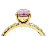 Yellow gold Fancy Pink Emerald Cut Diamond Pavé Solitaire Ring with Round Band and Prong Setting_16