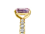 Yellow gold Fancy Pink Emerald Cut Diamond Pavé Solitaire Ring with Round Band and Prong Setting_17