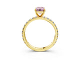 Yellow gold Fancy Pink Emerald Cut Diamond Pavé Solitaire Ring with Round Band and Prong Setting_27