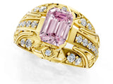 Yellow gold Fancy Pink Emerald Cut Diamond Pave Art Deco Split Shank Ring with Four-Prong Setting_1