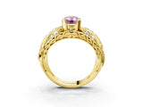 Yellow gold Fancy Pink Emerald Cut Diamond Pave Art Deco Split Shank Ring with Four-Prong Setting_3