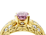 Yellow gold Fancy Pink Emerald Cut Diamond Pave Art Deco Split Shank Ring with Four-Prong Setting_4