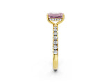 Yellow gold Fancy Pink Emerald Cut Diamond Pave Band Solitaire Ring with Four-Prong Setting_60