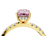 Yellow gold Fancy Pink Emerald Cut Diamond Pave Band Solitaire Ring with Four-Prong Setting_62