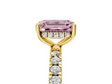 Yellow gold Fancy Pink Emerald Cut Diamond Pave Band Solitaire Ring with Four-Prong Setting_63