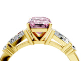 Yellow gold Fancy Pink Emerald  Cut Diamond Ring with Baguette Side Stones, Channel Set Band, and Four-Prong Setting_28