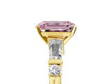 Yellow gold Fancy Pink Emerald  Cut Diamond Ring with Baguette Side Stones, Channel Set Band, and Four-Prong Setting_29