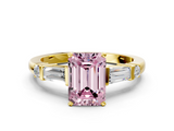 Yellow gold Fancy Pink Emerald  Cut Diamond Ring with Baguette Side Stones, Channel Set Band, and Four-Prong Setting_3