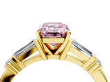 Yellow gold Fancy Pink Emerald  Cut Diamond Ring with Baguette Side Stones, Channel Set Band, and Four-Prong Setting_7