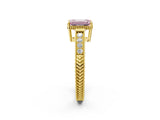 Yellow gold Fancy Pink Emerald Cut Diamond Ring with Milgrain Pavé Band and Four-Prong Setting_22