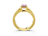 Yellow gold Fancy Pink Emerald Cut Diamond Ring with Milgrain Pavé Band and Four-Prong Setting_23