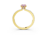 Yellow gold Fancy Pink Emerald  Cut Diamond Ring with Pavé Band and Four-Prong Setting_39