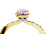 Yellow gold Fancy Pink Emerald  Cut Diamond Ring with Pavé Band and Four-Prong Setting_40