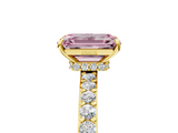 Yellow gold Fancy Pink Emerald  Cut Diamond Ring with Pavé Band and Four-Prong Setting_41