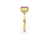 Yellow gold Fancy Pink Emerald Cut Diamond Ring with Side Stones and Four-Prong Setting_100