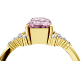 Yellow gold Fancy Pink Emerald Cut Diamond Ring with Side Stones and Four-Prong Setting_102